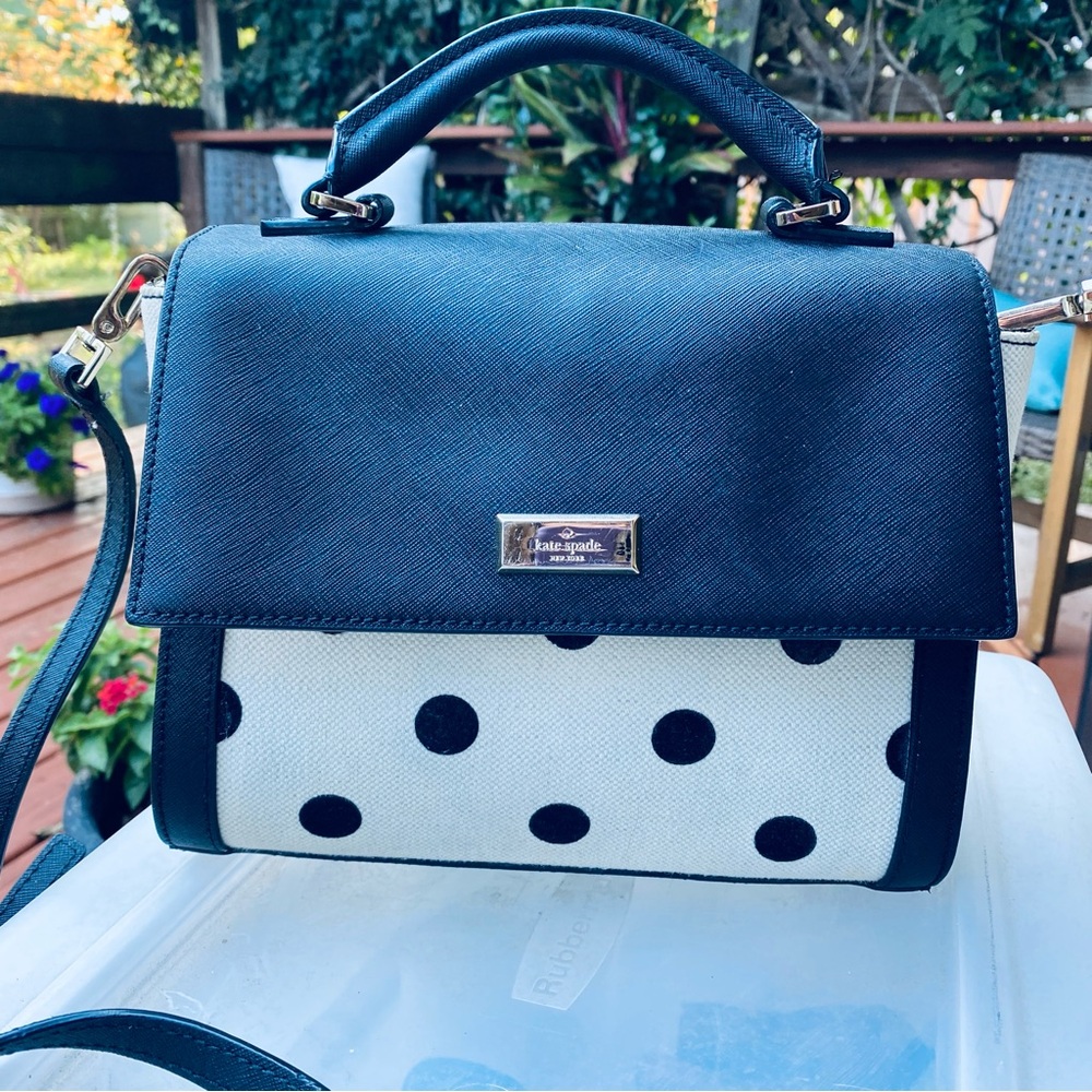 Kate Spade Elsie Street Saffiano Leather Polka Dot Top Handle Crossbody Satchel
